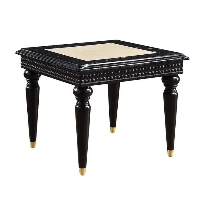 ACME Tayden Marble Top & Black Finish End Table Model LV01159