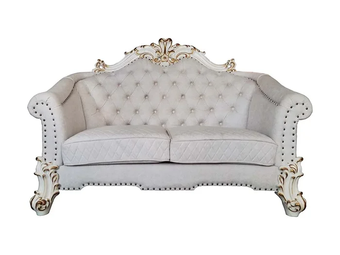 ACME Vendom II Two Tone Ivory Fabric & Antique Pearl Finish Loveseat Model LV01330