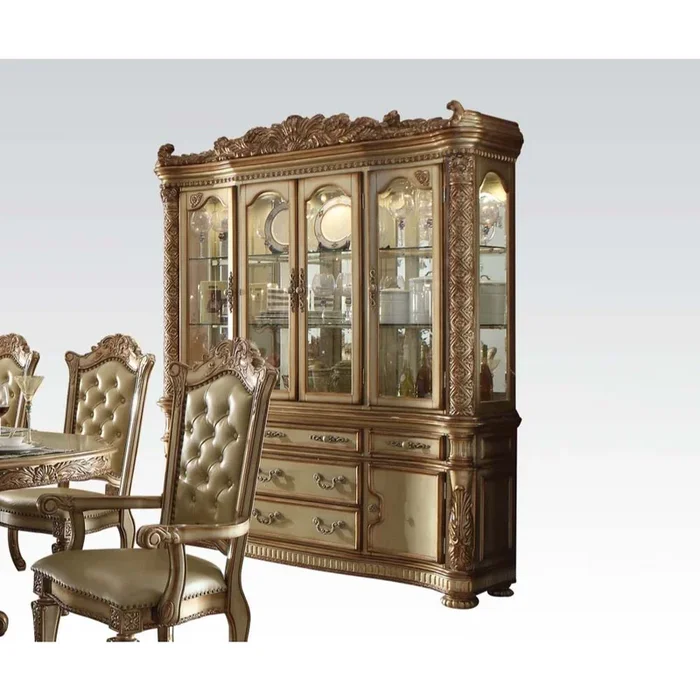 ACME Vendome Gold Patina & Bone Hutch & Buffet Model 63005