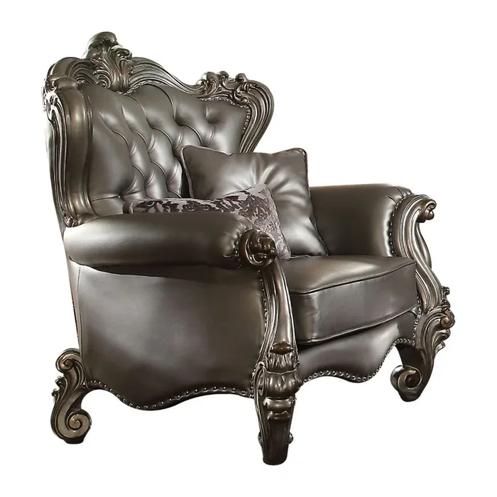 ACME Versailles Silver PU & Antique Platinum Chair Model 56822