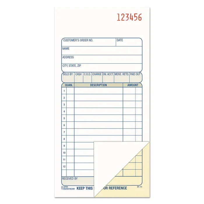 Adams® Multipart Sales Order Pad, 12 Lines, Two-Part Carbonless, 3.34 x 6.69, 50 Forms Total