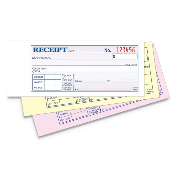 Adams® Receipt Book, Three-Part Carbonless, 2.75 x 7.19, 50 Forms Total