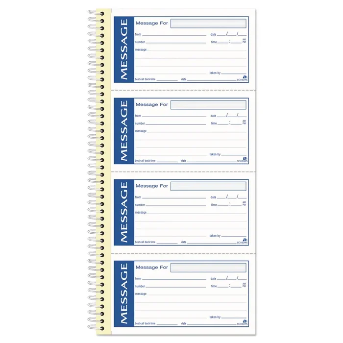 Adams® Write ‘n Stick Phone Message Book, Two-Part Carbonless, 4.75 x 2.75, 4 Forms/Sheet, 200 Forms Total