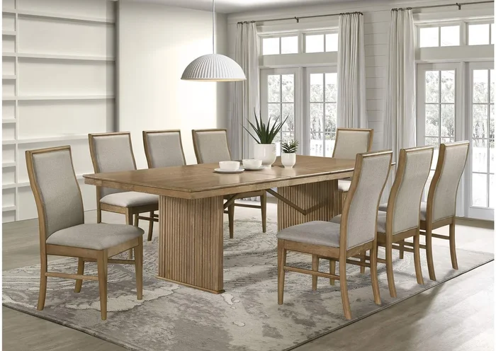 Adina 9-piece Extension Dining Set Distressed Light Brown