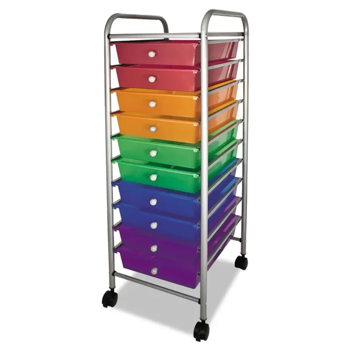 Advantus Portable Drawer Organizer, Metal, 1 Shelf, 10 Drawers, 13″ x 15.38″ x 37.75″, Matte Gray/Assorted