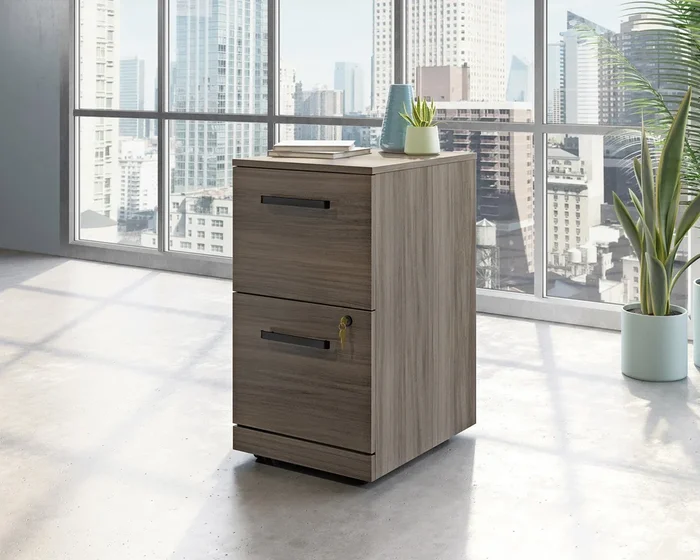 Affirm 2-Drawer Mobile File Cabinet in Hudson Elm – Locking, Assembled, Hidden Casters, Compact Office Storage with Full Extension Drawers