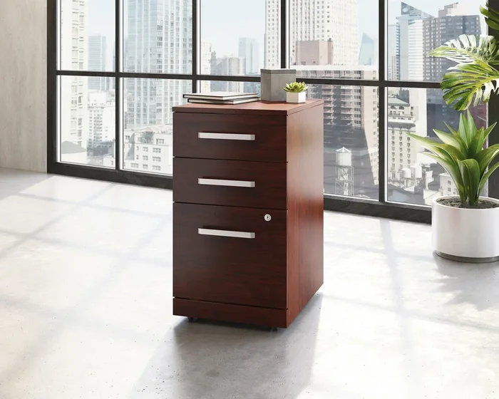 Affirm 3-Drawer Mobile File Cabinet in Classic Cherry – Locking File, Hidden Casters, Assembled Office Storage with Safety Mechanism