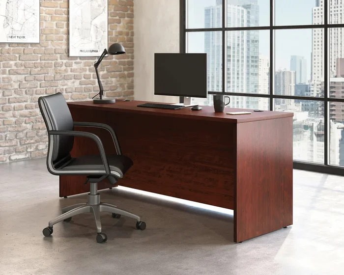 Affirm 72″” x 24″” Commercial Desk Shell in Classic Cherry – Durable Melamine Surface, Cord Management, Adjustable Levelers, Versatile Office Desk