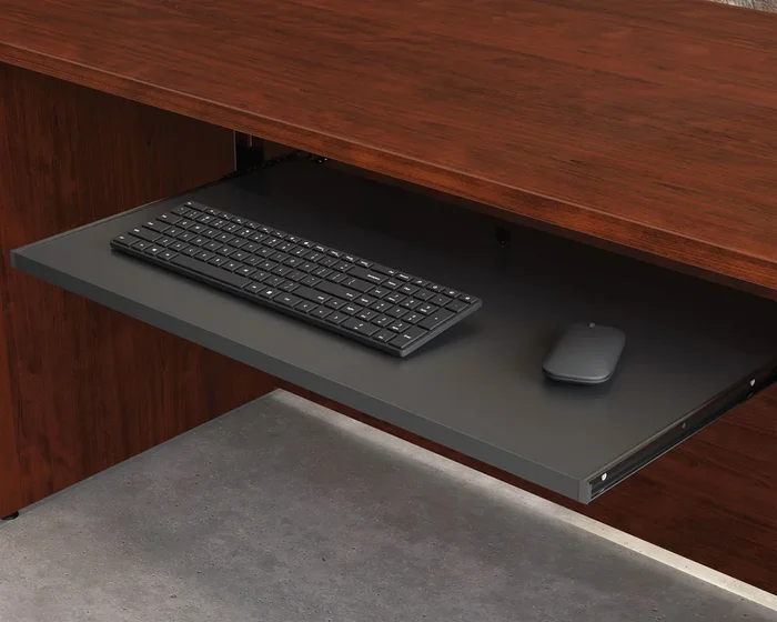 Affirm Collection Black Sliding Keyboard Shelf – Durable Pull-Out Tray with Metal Runners, Safety Stops & Heat-Resistant Melamine Surface