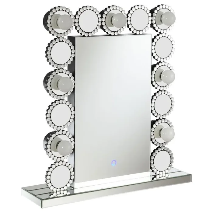 Aghes Vanity Mirror with Lighting – Silver Hollywood LED Table Mirror with 7 Bulbs, Sparkling Frame, Modern Dresser & Vanity Makeup Mirror