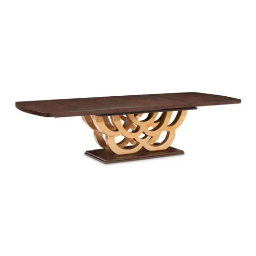 AICO Furniture Camellia Field Rectangular Pedestal Dining Table in Warm Pecan