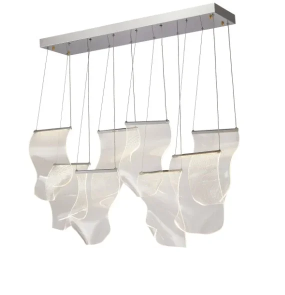 AICO Furniture Lighting Sheer Waves 8 Light Rectangular LED Chandelier with Gold Accent/Chrome