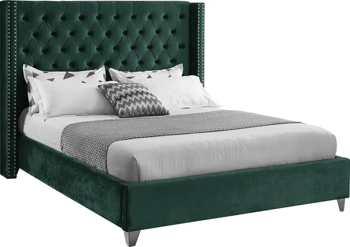 Aiden Green Velvet King Bed