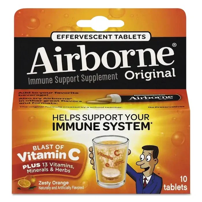 Airborne® Immune Support Effervescent Tablet, Zesty Orange, 10/box