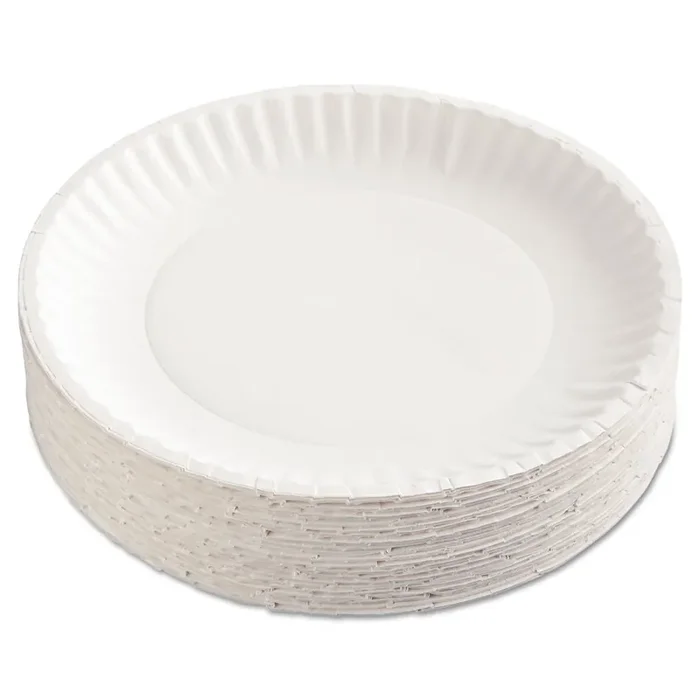 AJM Packaging Corporation Gold Label Coated Paper Plates, 9″ Dia, White, 100/pack, 10 Packs/carton
