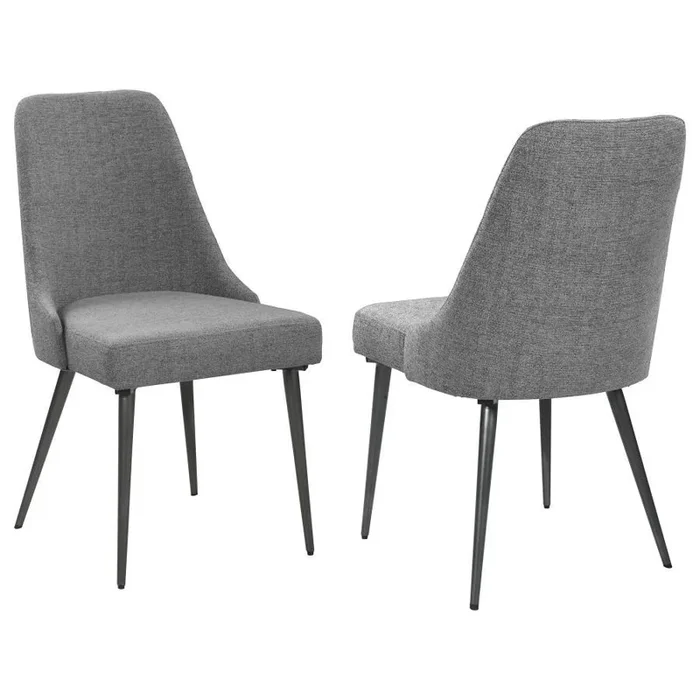 Alan Fabric Upholstered Dining Side Chair (Set of 2) – Mid-Century Modern Armless Design with Gunmetal Legs and Grey Textured Cushions