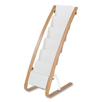 Alba™ Literature Floor Display Rack, 19.68 x 13.38 x 36.61, White/Woodgrain