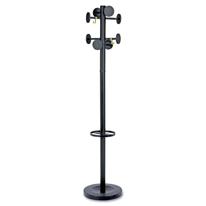 Alba™ Stan3 Steel Coat Rack, Stand Alone Rack, Eight Knobs, 15w X 15d X 69.3h, Black