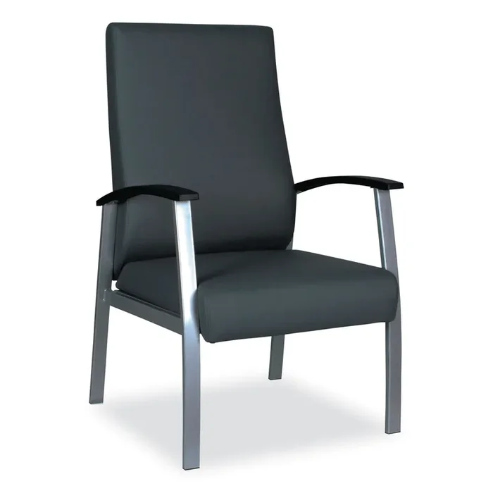 Alera® Alera metaLounge Series High-Back Guest Chair, 24.6″ x 26.96″ x 42.91″, Black Seat, Black Back, Silver Base