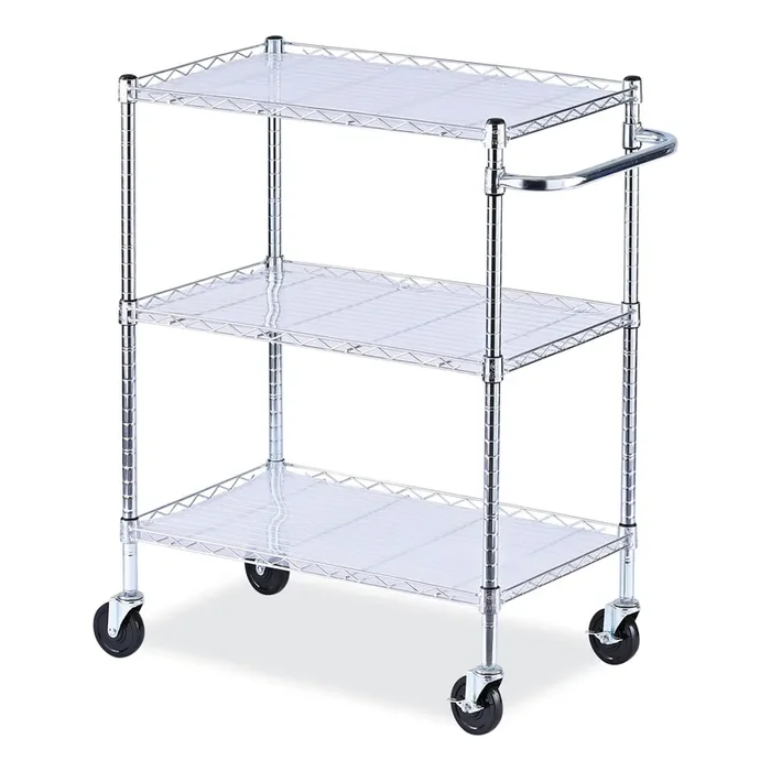 Alera® Three-Shelf Wire Cart with Liners, Metal, 3 Shelves, 600 lb Capacity, 34.21″ x 18″ x 40″, Silver