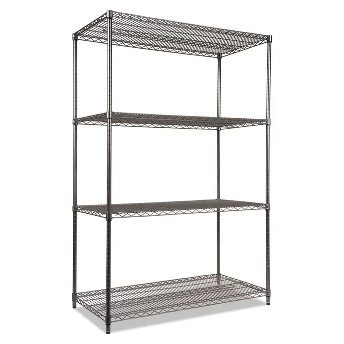 Alera® Wire Shelving Starter Kit, Four-Shelf, 48w X 24d X 72h, Black Anthracite