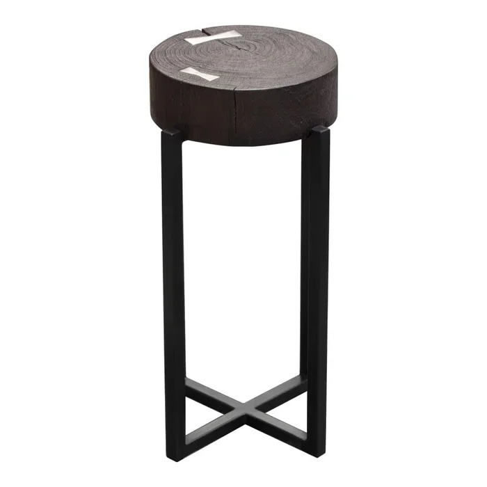Alex Small 22″ Accent Table with Solid Mango Wood Top in Espresso Finish w/ Silver Metal Inlay by Diamond Sofa