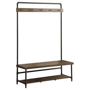 Alise 5 Hook Coat Rack Hall Tree With Shoe Bench Chestnut