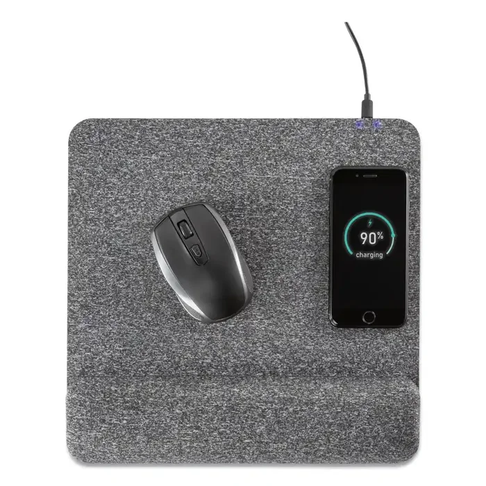 Allsop® Powertrack Plush Wireless Charging Mouse Pad with Wrist Rest, 11.8 x 11.6, Gray
