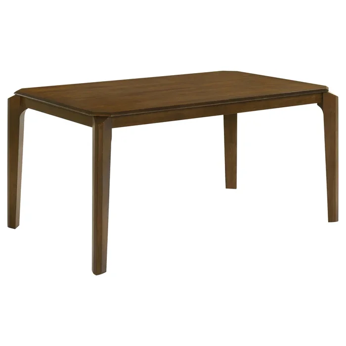 Almonte Rectangular Wood Dining Table in Dark Brown, Modern Asian Hardwood Table with Chamfered Edges, Flared Legs, Recessed Apron, Seats 4–6