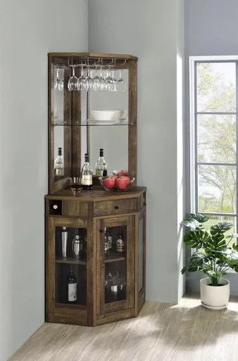 Alviso 1-drawer Corner Home Bar Wine Cabinet Rustic Oak / CS-182303