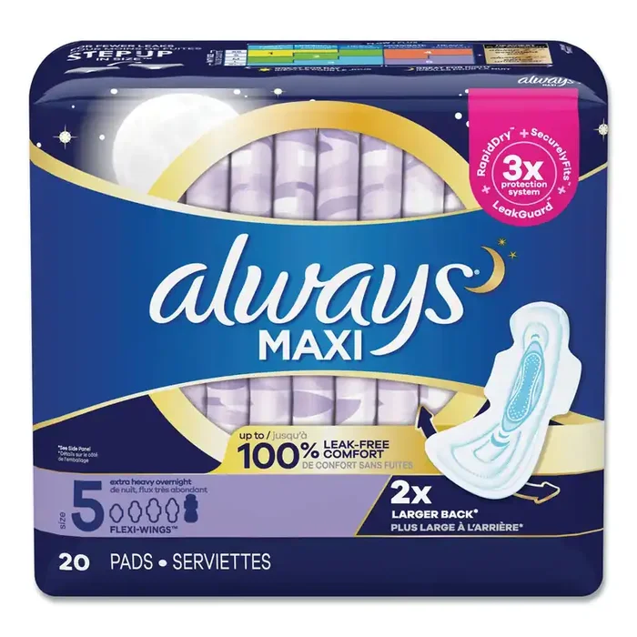 Always® Maxi Pads, Extra Heavy Overnight, 20/pack