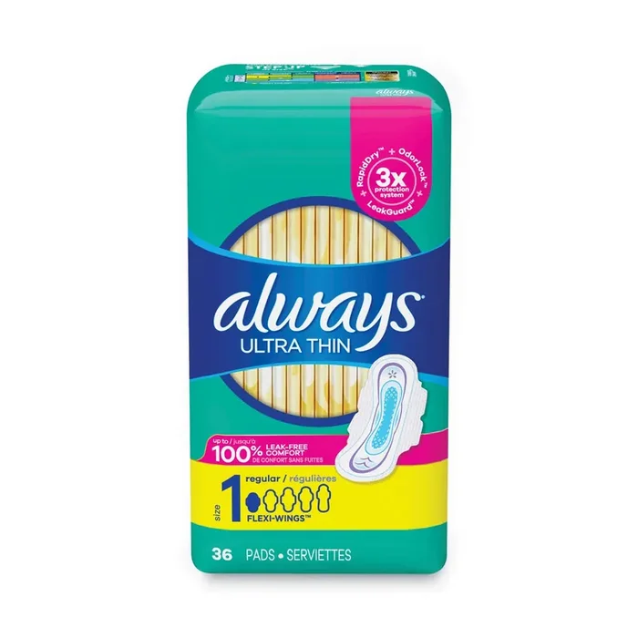 Always® Ultra Thin Pads, Regular, 36/pack, 6 Packs/carton