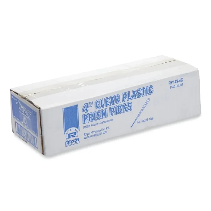 AmerCareRoyal® Prism Picks, Plastic, 4″, Clear, 500/Box, 5 Boxes/Carton