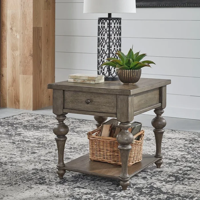 Americana Farmhouse – Drawer End Table – Light Brown