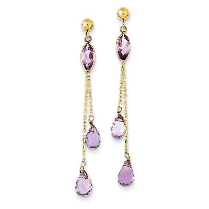 Amethyst Post Dangle Earrings 14k Gold YE705
