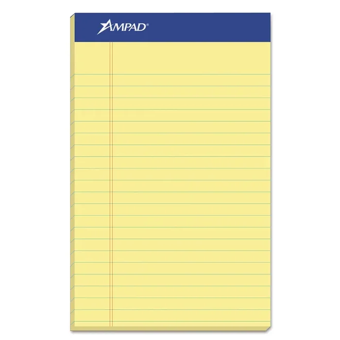 Ampad® Perforated Writing Pads, Narrow Rule, 50 Canary-Yellow 5 X 8 Sheets, Dozen