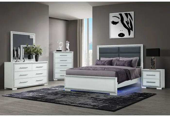 ANDROS SILVER QUEEN BED GROUP W/LED