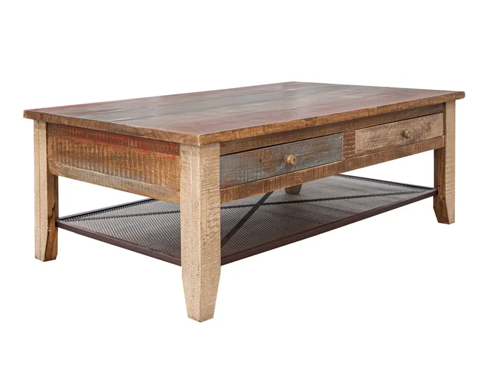 Antique – Cocktail Table With 4 Drawers – Multicolor