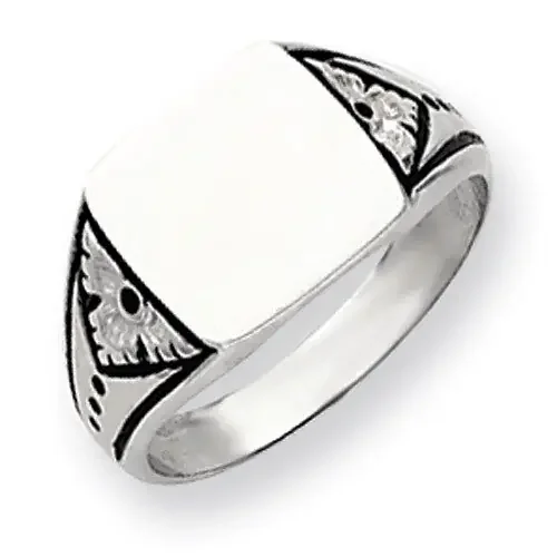Antiqued Signet Ring 14k White Gold Y4138