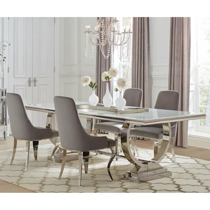 ANTOINE 5-piece Rectangular Glass Top Dining Table Set Grey