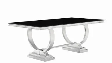 Antoine Rectangular 95-inch Glass Top Dining Table Black / CS-107871