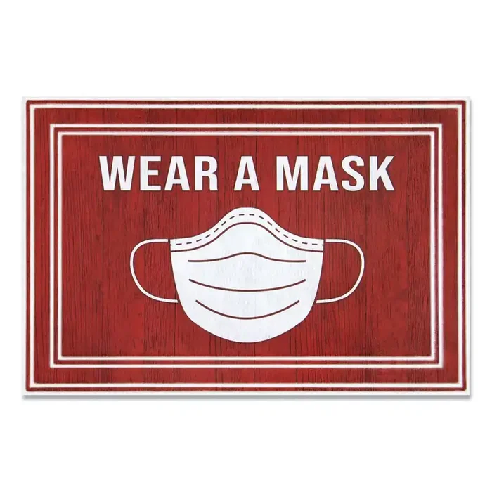 Apache Mills® Message Floor Mats, 24 X 36, Red/white, “wear A Mask”