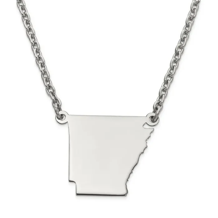 Arkansas State Pendant Necklace with Chain Sterling Silver Engravable XNA706SS-AR
