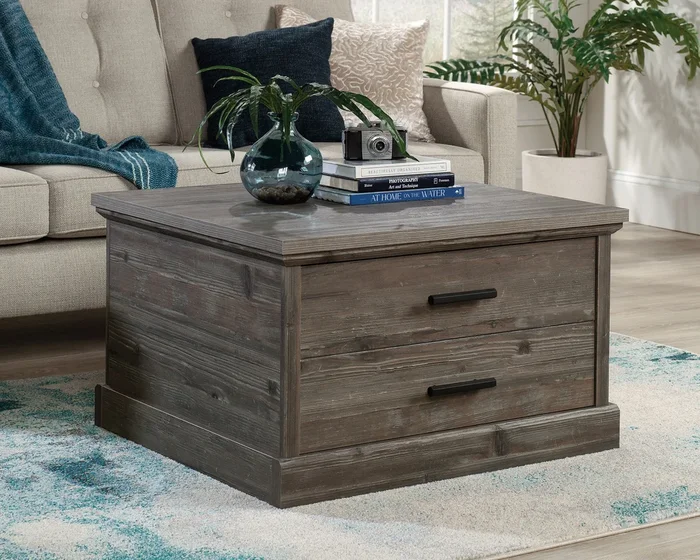 Aspen Post Coffee Table in Pebble Pine – Rustic Storage Table with 1 Large Drawer, Adjustable Shelf & Easy Assembly for Living Room Decor