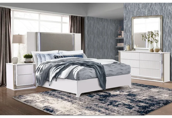 ASPEN WHITE QUEEN BED GROUP WITH VANITY SET WITH LED