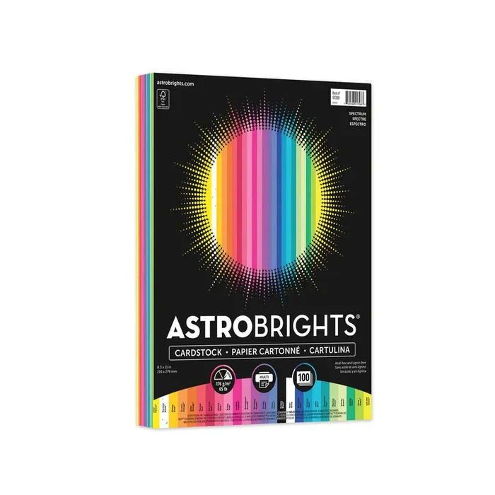 Astrobrights® Color Cardstock, 65 lb Cover Weight, 8.5 x 11, Assorted Colors, 100/Pack