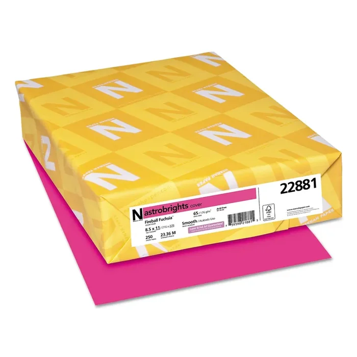 Astrobrights® Color Cardstock, 65 lb Cover Weight, 8.5 x 11, Fireball Fuchsia, 250/Pack