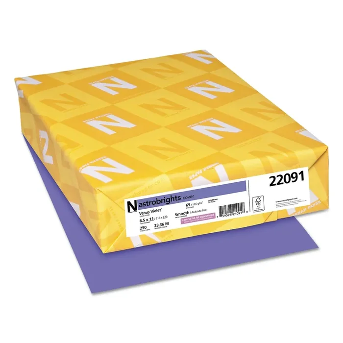 Astrobrights® Color Cardstock, 65 lb Cover Weight, 8.5 x 11, Venus Violet, 250/Pack
