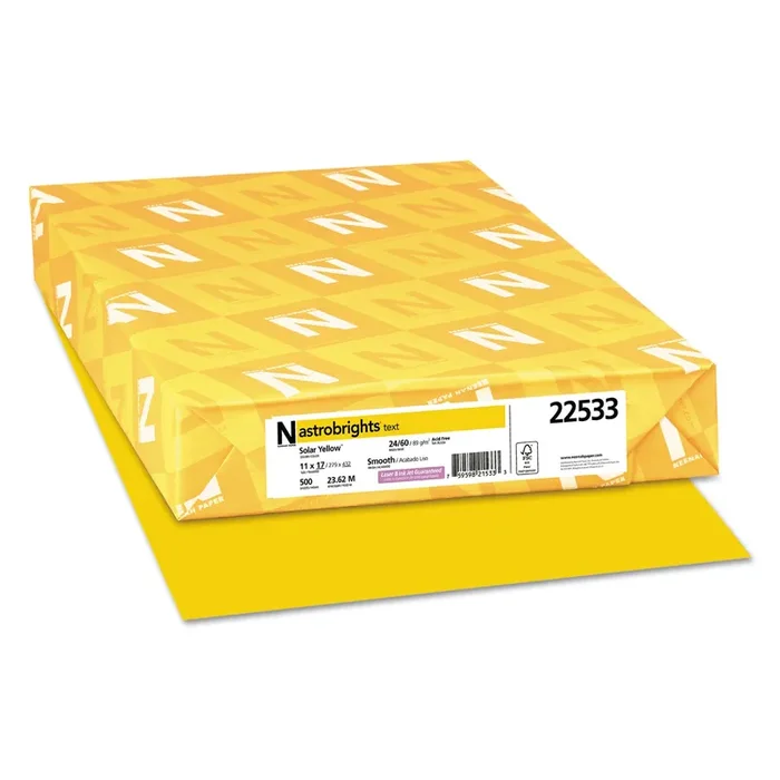 Astrobrights® Color Paper, 24 lb Bond Weight, 11 x 17, Solar Yellow, 500/Ream