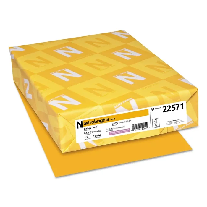 Astrobrights® Color Paper, 24 lb Bond Weight, 8.5 x 11, Galaxy Gold, 500 Sheets/Ream